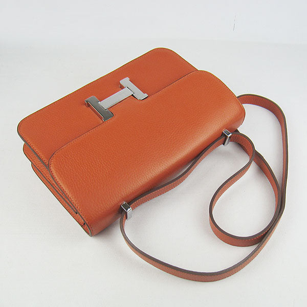 Luxury Hermes Calf Leather Message Bag Orange Silver