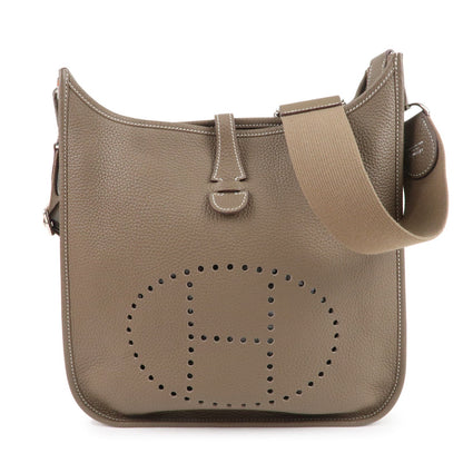 Luxury Hermes Taurillon Clemence Evelyne 3Pm Shoulder Bag Etoupe