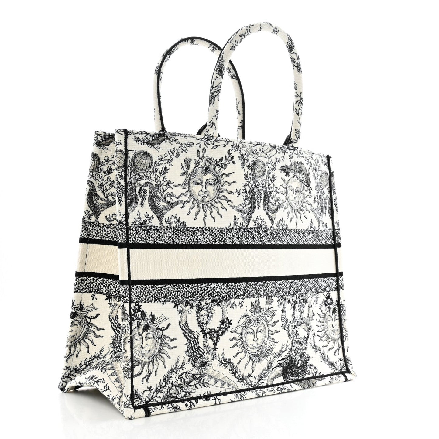 Christian Dior Canvas Embroidered Large Toile De Jouy Soleil Book Tote Black White