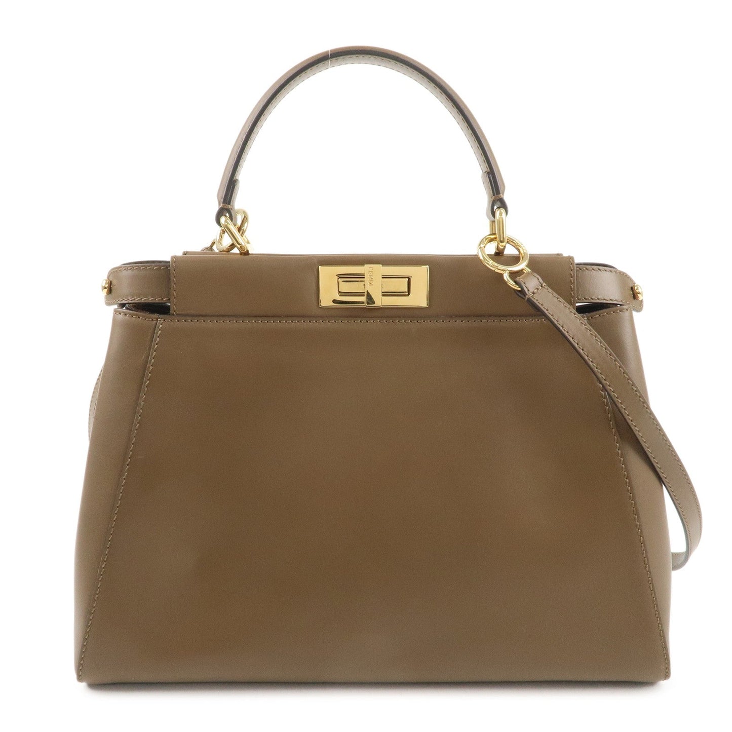 FENDI Peekaboo Regular 2Way Shoulder Bag Hand Bag Brown 8BN226