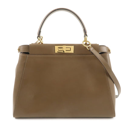 FENDI Peekaboo Regular 2Way Shoulder Bag Hand Bag Brown 8BN226