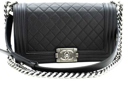 Chanel Boy Chain Shoulder Bag Black Quilted Flap Calfskin Leather