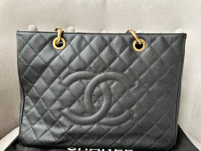 Chanel Caviar Black Gold Luxury Tote
