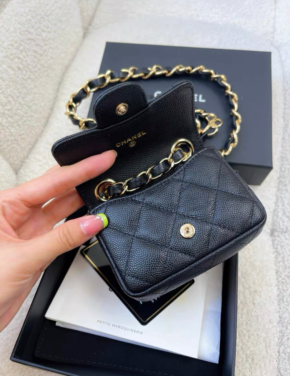 Chanel 21B Caviar Mini Chain Belt Bag Gold Hardware