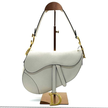 Dior Saddle White Medium Grained Leather Handbag