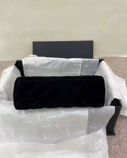 Chanel Kelly Black Velvet Brushed Gold Hardware Large Size