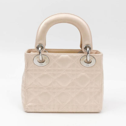 Lady Dior Mini 2004 Beige Silk Handbag Silver Hardware