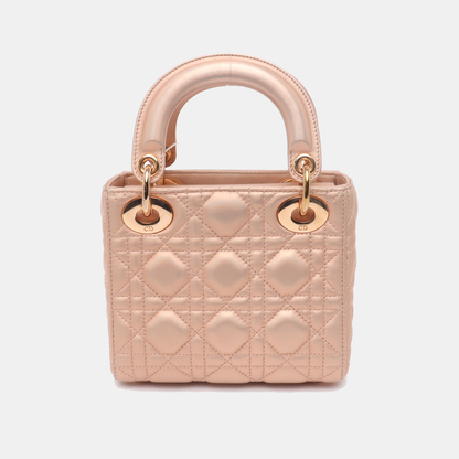 Lady Dior Mini Pink Irediscent and Metallic Cannage Lambskin Handbag