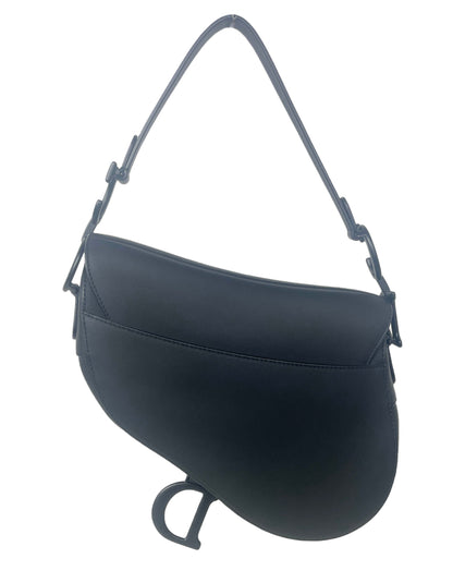 Christian Dior Black On Black Ultramatte Calfskin Leather Saddle Bag