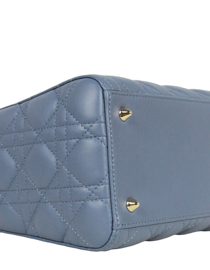 Christian Dior Slate Blue Leather Cannage Quilted Medium Lady Dior Bag