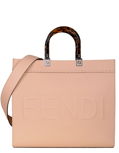 Fendi Light Rose Leather Plexiglass Medium Fendi Sunshine Shopper Tote Bag