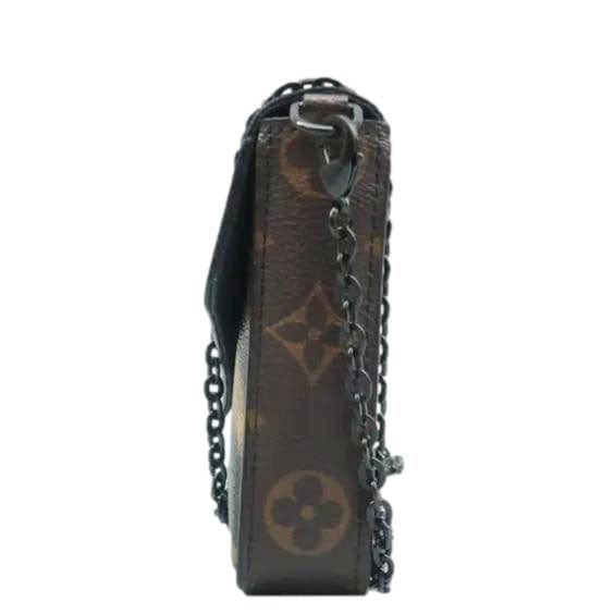 LOUIS VUITTON Pochette Felicie Monogram Canvas Wild Animal Chain Crossbody Bag Brown