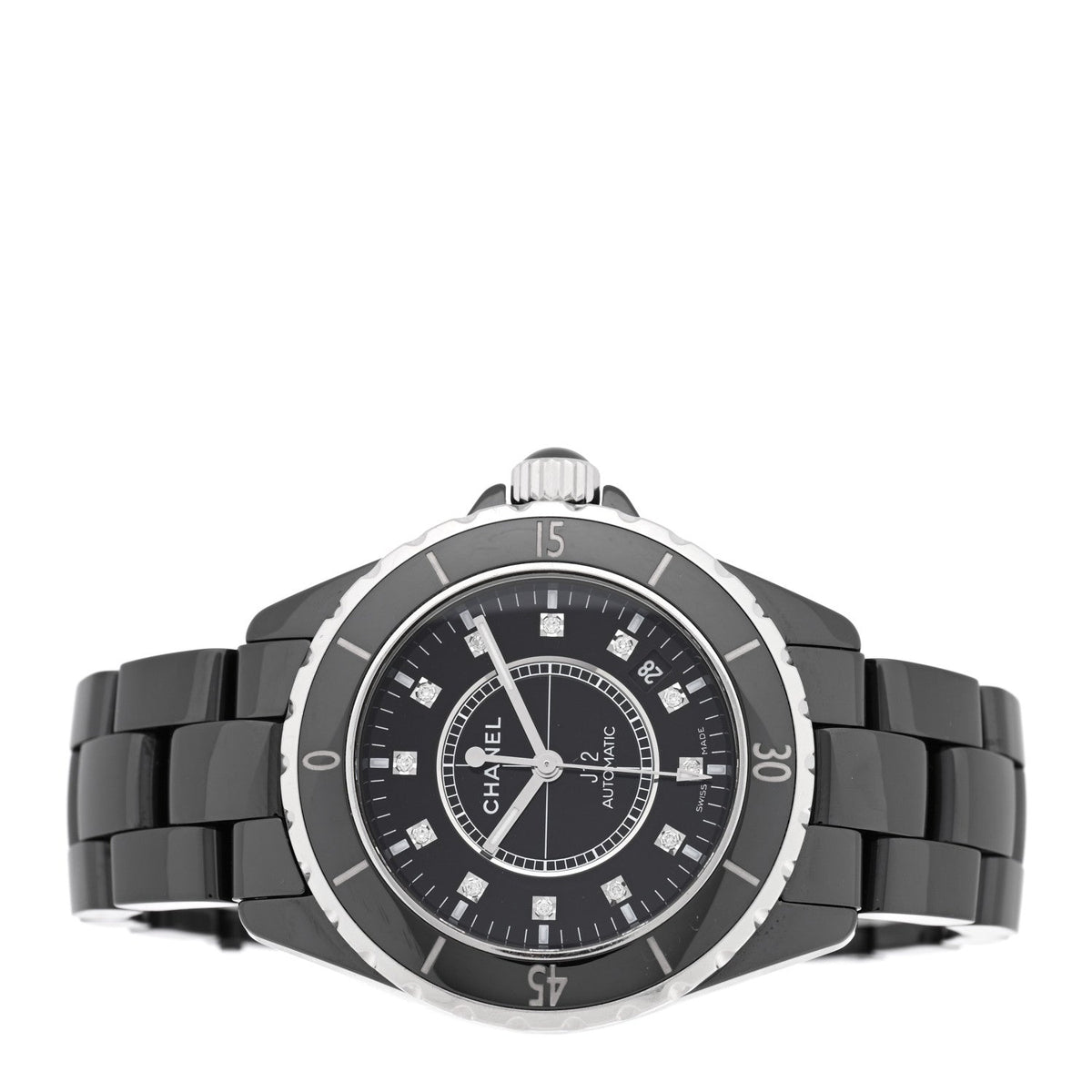 Stainless Steel Ceramic Diamond 38mm J12 Automatic Watch Black