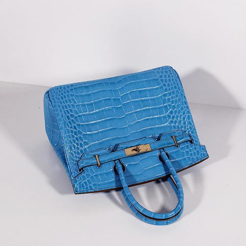 Luxury Hermes Birkin 30Cm Crocodile Leather Bag With Strap Blue Gold