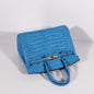 Luxury Hermes Birkin 30Cm Crocodile Leather Bag With Strap Blue Gold