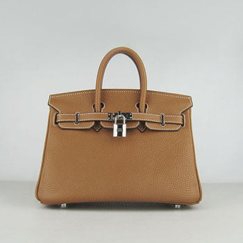 Luxury Hermes Birkin 25Cm Handbag 6068 Light Coffee Silver