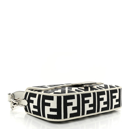 Fendi Canvas Vitello King FF Embroidered Baguette White Black