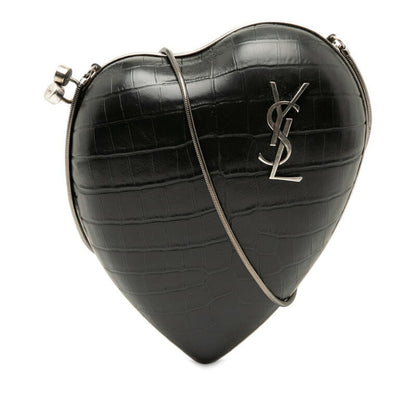 Saint Laurent Love Box Croco Embossed Leather Shoulder Bag