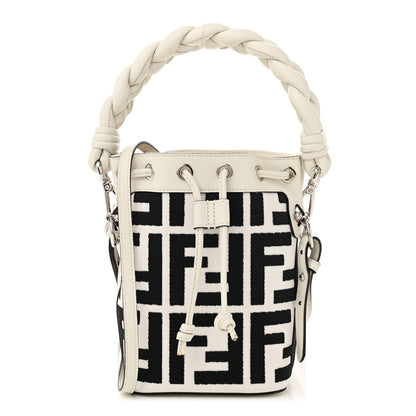 Fendi Canvas Nappa F is FF Embroidered Mini Mon Tresor Bucket Bag White Black
