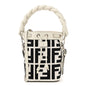 Fendi Canvas Nappa F is FF Embroidered Mini Mon Tresor Bucket Bag White Black