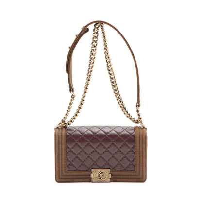 Chanel Boy Leather Brown Gold Chain Shoulder Bag Style