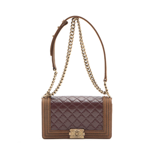 Chanel Boy Leather Brown Gold Chain Shoulder Bag Style