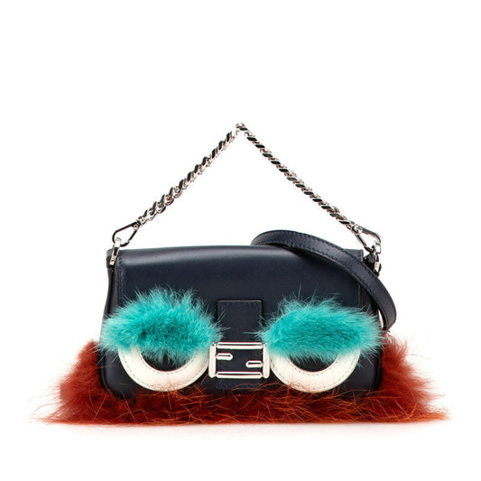 Fendi Monster Microbucket Leather Fur 2Way Bag