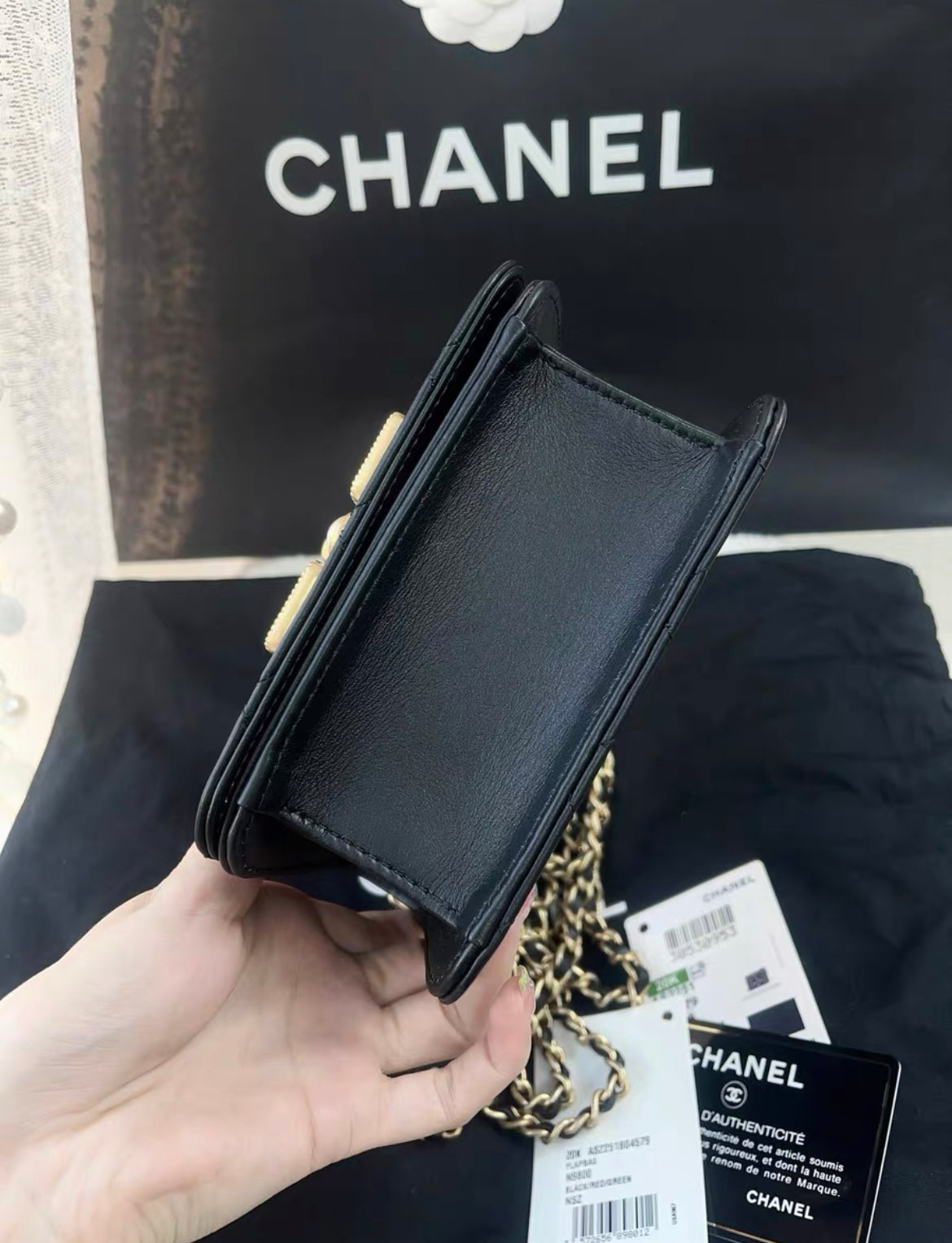 Chanel 21K Gripois Stones And Black Leather Flap