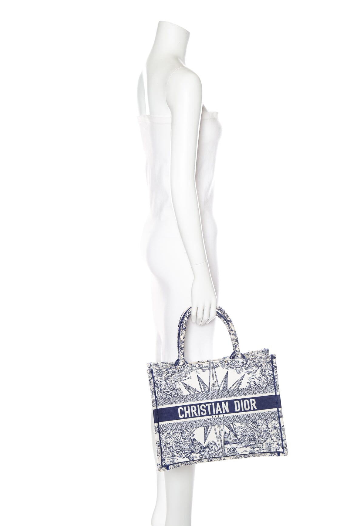 Christian Dior 2022 Navy And Ivory Medium Toile De Jouy Embroidery Tote