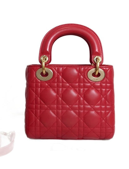 Lady Dior Red Mini handbag Cannage Leather with strap