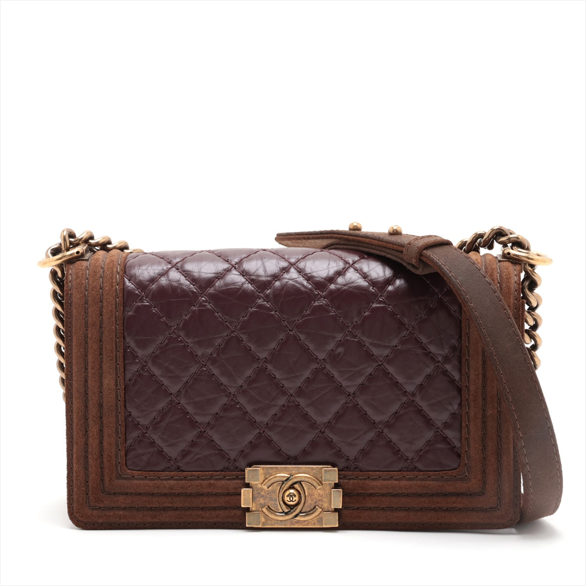 Chanel Boy Chanel Leather X Chain Shoulder Bag Bordeaux X Brown G 18th