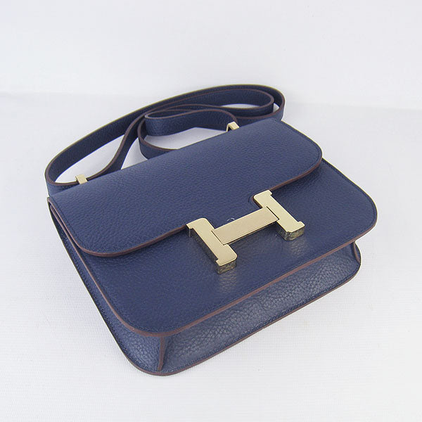 Luxury Hermes Constance Cowskin Leather Bag Dark Blue Gold