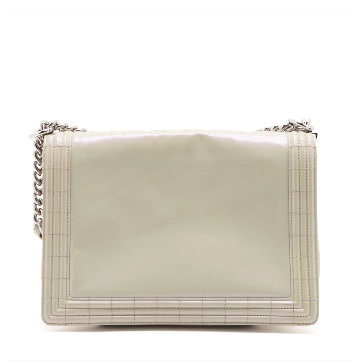 Chanel Boy Leather White Silver Pearl Chain Shoulder Bag
