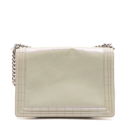 Chanel Boy Leather White Silver Pearl Chain Shoulder Bag Style 2
