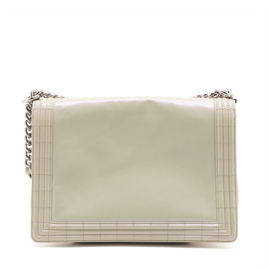 Chanel Boy Leather White Silver Pearl Chain Shoulder Bag Style 2