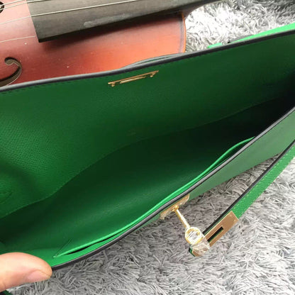 Luxury Hermes Bamboo Handcrafted Kelly Cut Clutch