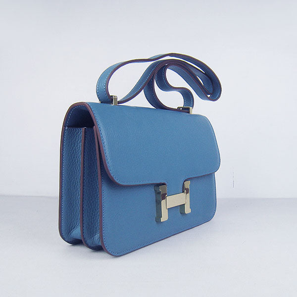 Luxury Hermes Calf Leather Message Bag Blue Golden