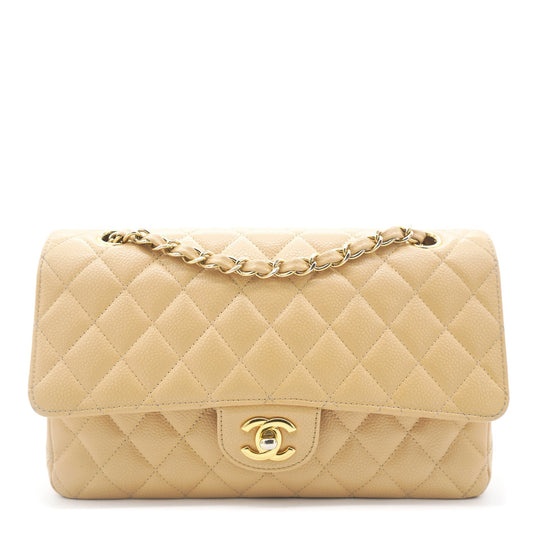Chanel Flap Classic Quilted Caviar Leather Beige Shoulder Bag