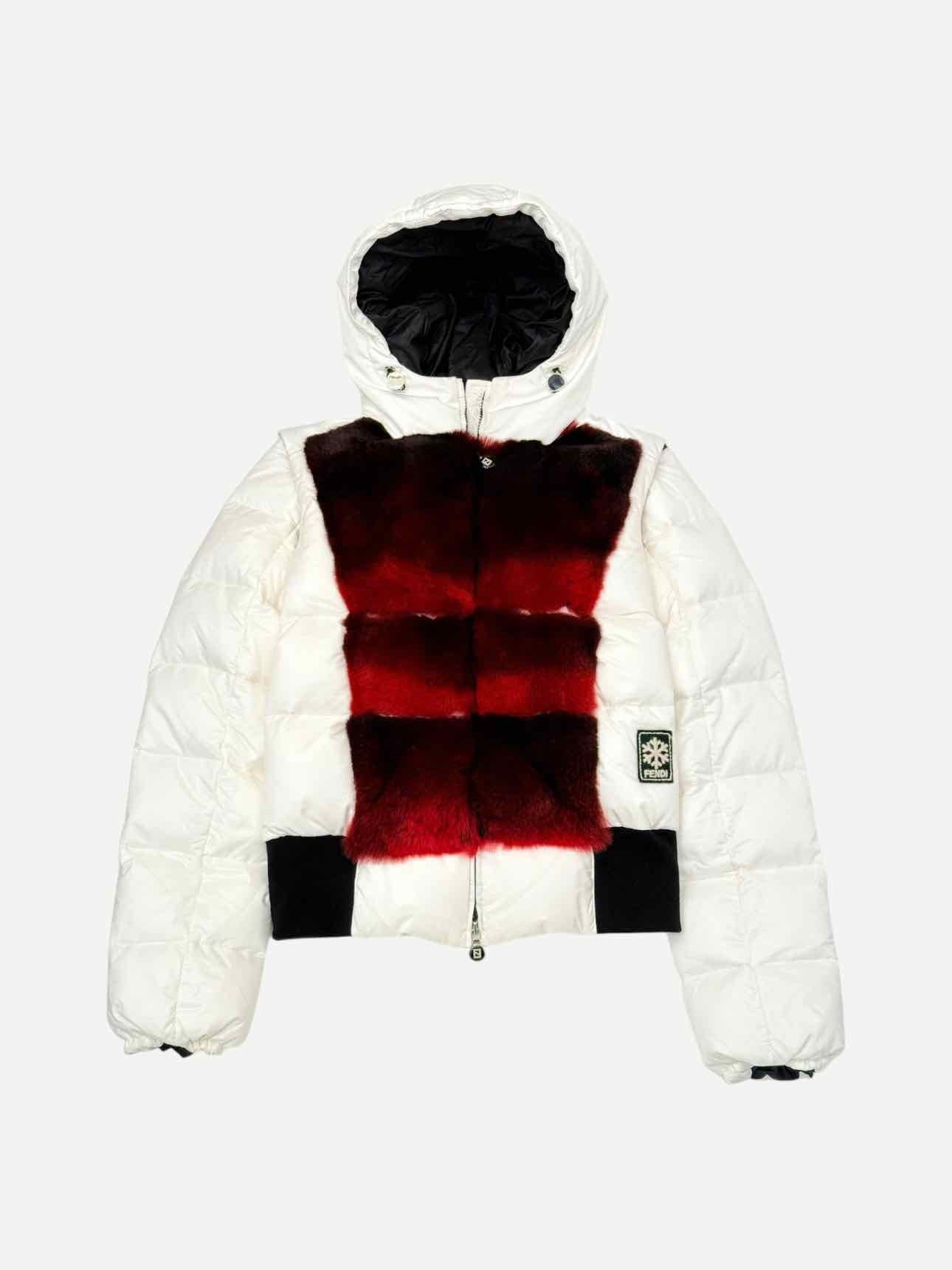 FENDI Hoodie Puffer White & Red Size US 4 Jacket