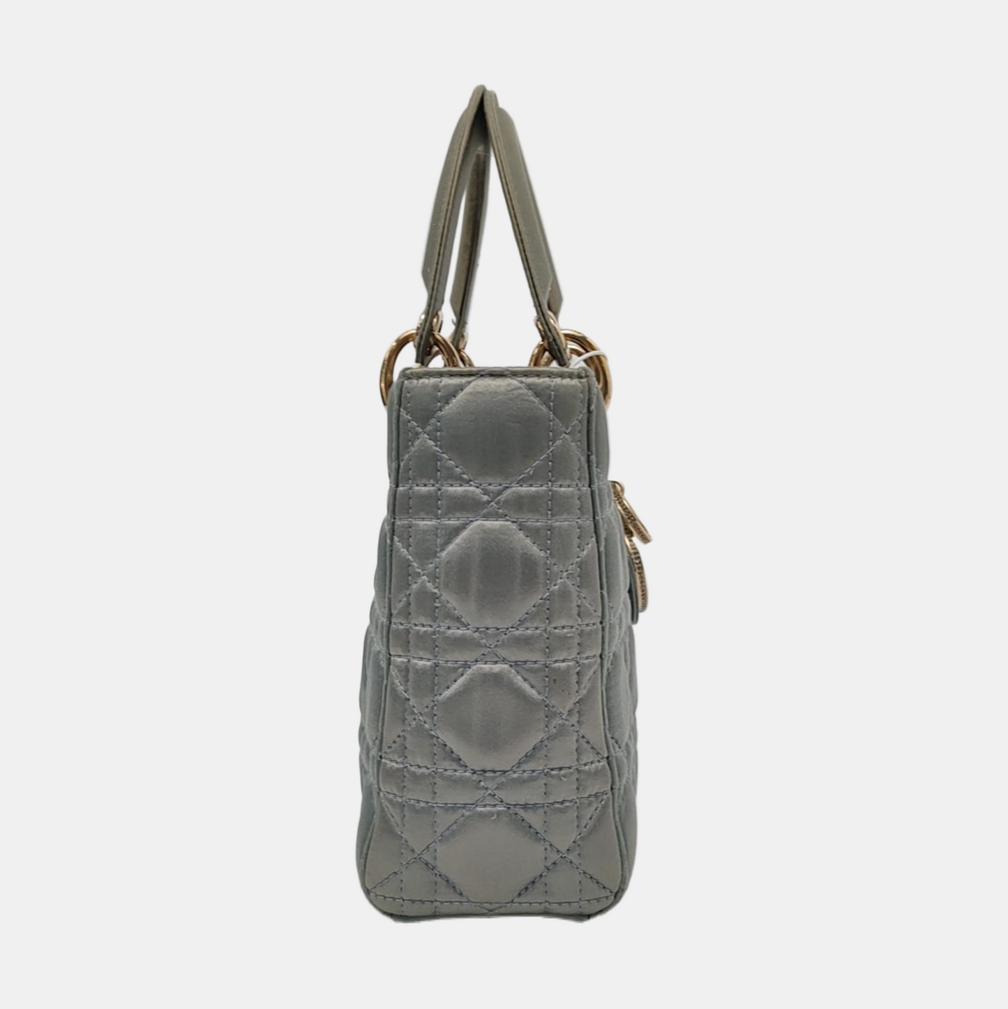 Lady Dior Small My AbcDior Grey Silk Handbag Crystal Charms