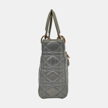 Lady Dior Small My AbcDior Grey Silk Handbag Crystal Charms