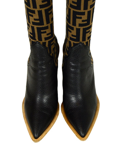 Fendi Brown Black Monogram Zucca Logo Print Sock Boots sz 37.5