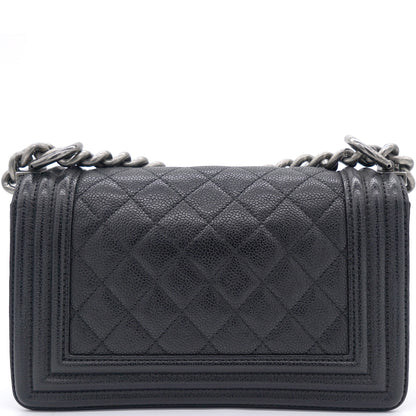 Chanel Black Quilted Caviar Leather Small Boy Flap Bag