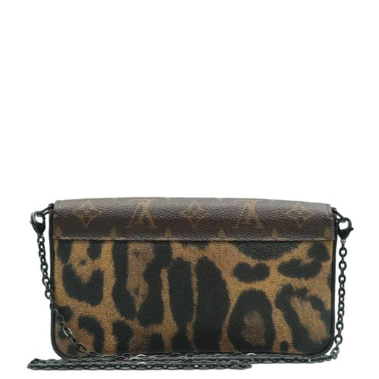 LOUIS VUITTON Pochette Felicie Monogram Canvas Wild Animal Chain Crossbody Bag Brown
