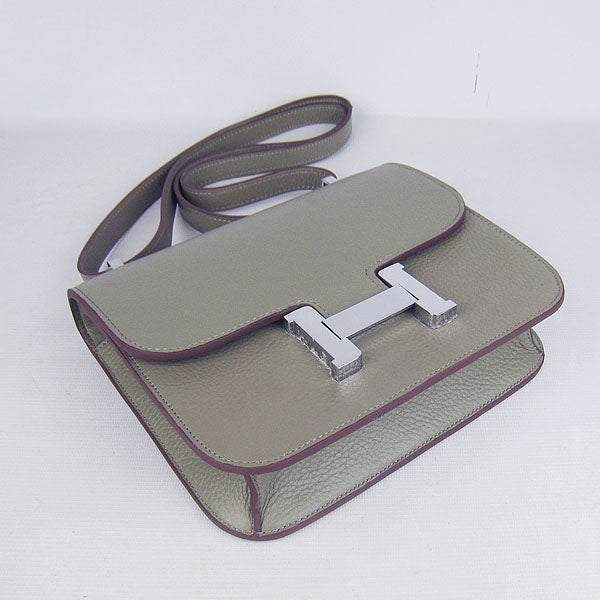 Luxury Hermes Constance Cowskin Leather Bag Khaki Silver