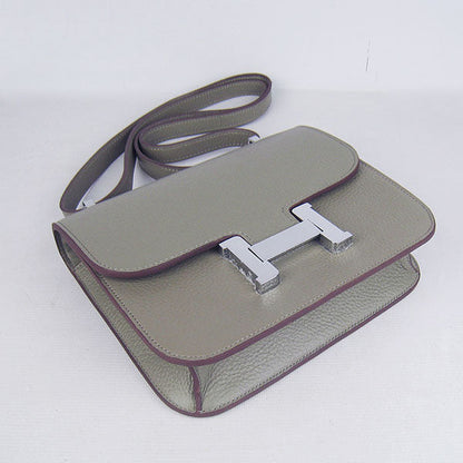 Luxury Hermes Constance Cowskin Leather Bag Khaki Silver