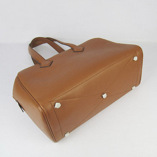 Luxury Hermes Togo Leather Handbag Light Coffee Silver