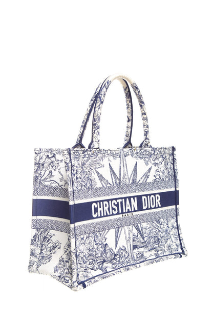 Christian Dior 2022 Navy And Ivory Medium Toile De Jouy Embroidery Tote