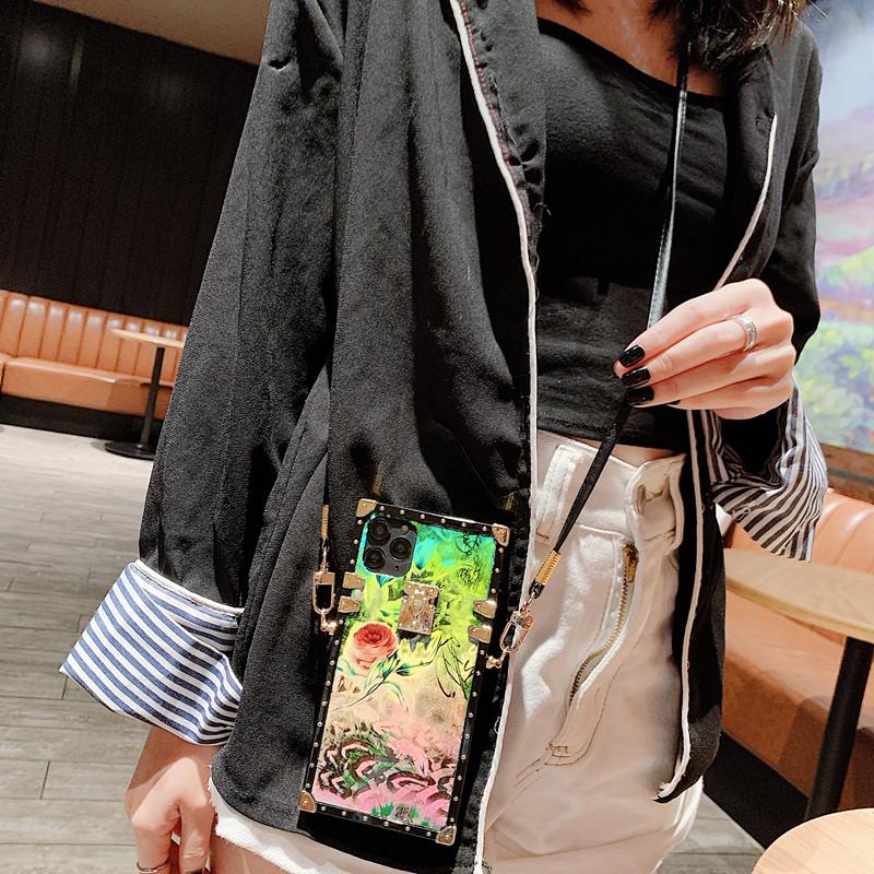 Retro Blu-ray flower  lanyard phone case