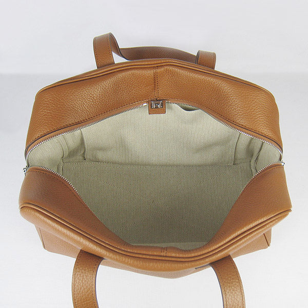 Luxury Hermes Togo Leather Handbag Light Coffee Silver